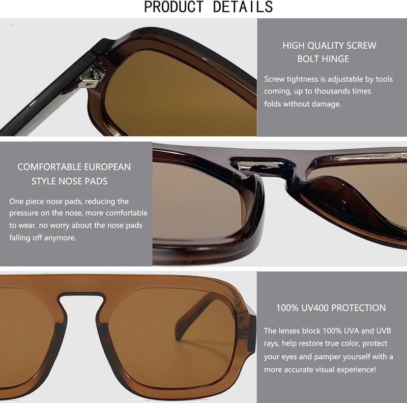 MUNSADE Trendy Square Aviator Sunglasses for Women Flat Top Designer Stylish Frame Sun Glasses Vintage Shades - Image 4
